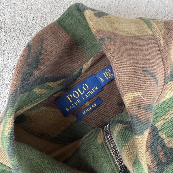 Polo Ralph Lauren Camo Quarter Zip Pullover Men’s L Estate Rib Knit Sweater - Picture 3 of 6